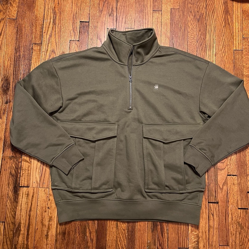 NEW G-STAR RAW SWEATSHIRT 1/4 ZIP ROVIC SKIPPER LOOSE OLIVE GSTAR MEN SIZE LARGE